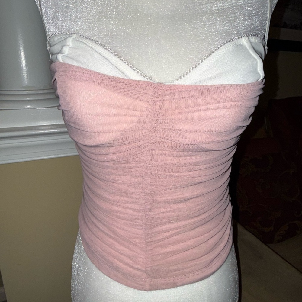 White Fox Pink and White Ruched Bustier Top
